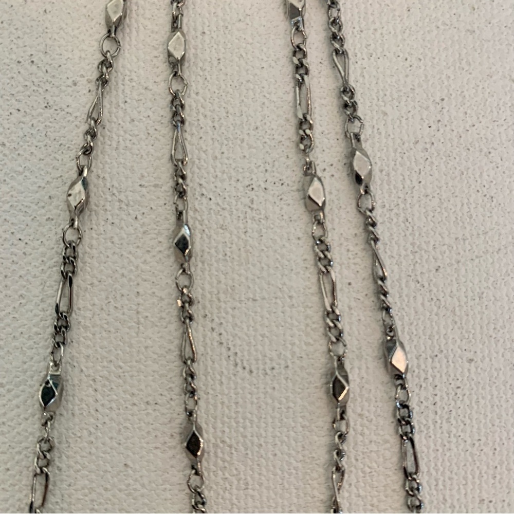 VTG Silver-Tone Black Rhinestones Circle Pendant Necklace Diamond Bar Chain 20" - Picture 3 of 12